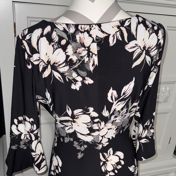 Anne Klein Floral Black and White Dress Size 8 - Picture 7 of 10